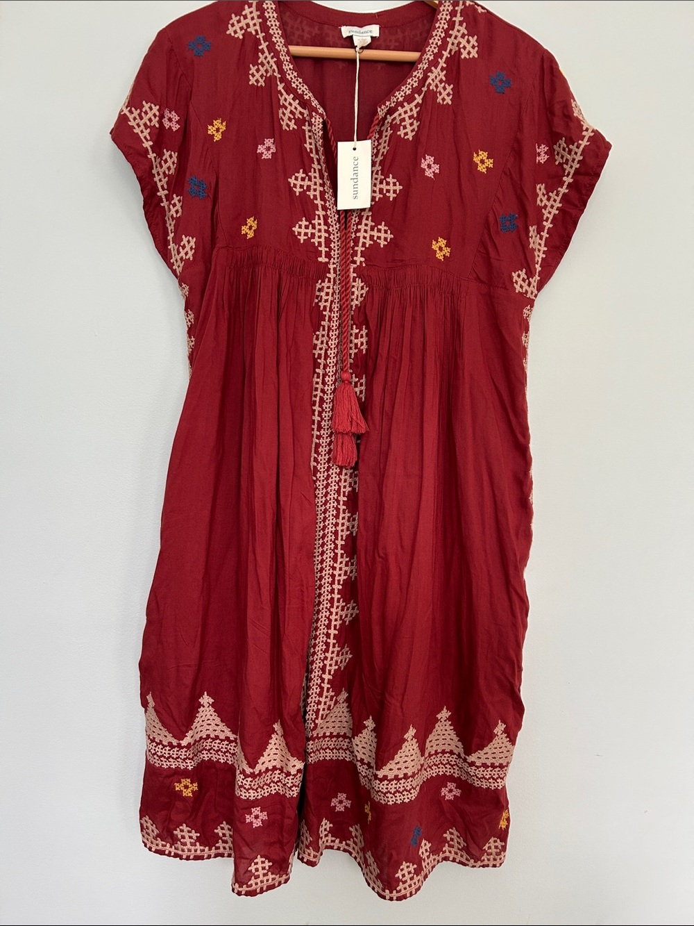 Sundance Burgundy Embroidered Midi Dress